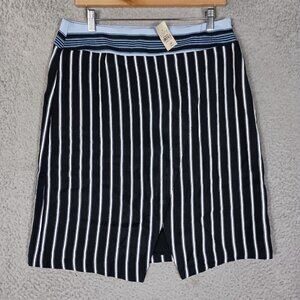 Ann Taylor Loft Pencil Skirt Women 10P Black Striped Faux Wrap Career Preppy NWT